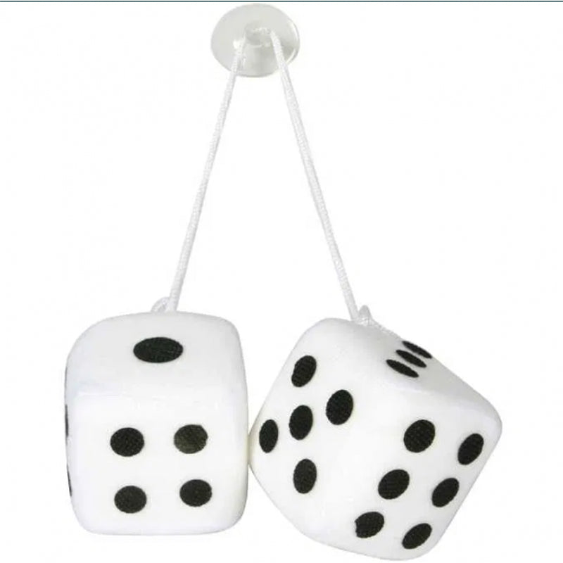 Universal White Plush Dice 10 cm with Suction Cup for Vehicle Interior