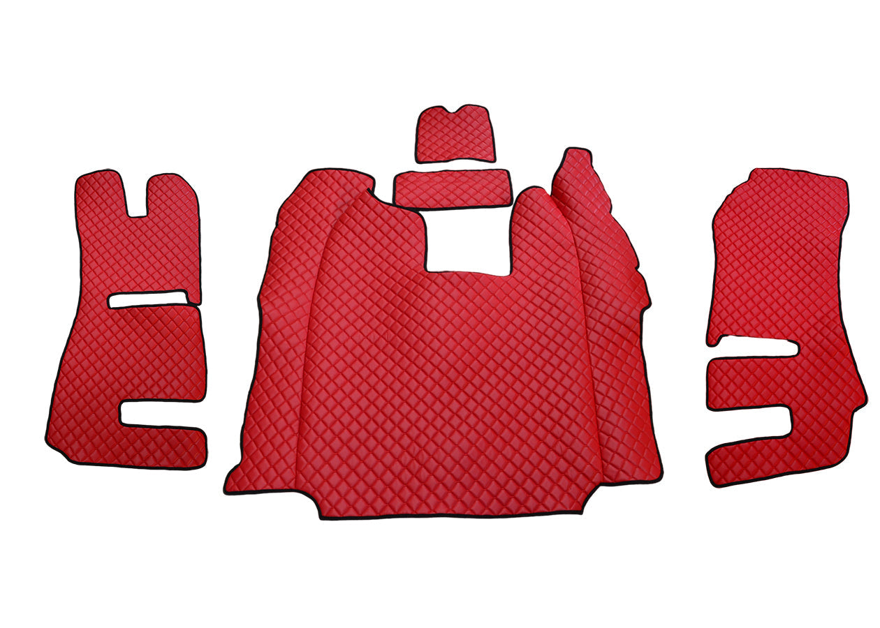 Tapis de sol en cuir pour Scania R – cuir synthétique (éco-cuir), rouge, sièges Recaro, boîte automatique, 2011–2016