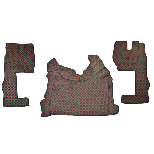 Tapis de sol en cuir synthétique (éco-cuir) noir – Conduite à droite, adaptés pour Volvo FH 2021+, modèle long, surpiqûres rouges