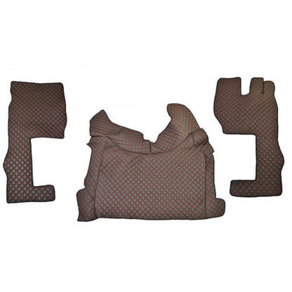 Tapis de sol en cuir synthétique (éco-cuir) noir – Conduite à droite, adaptés pour Volvo FH 2021+, modèle long, surpiqûres rouges