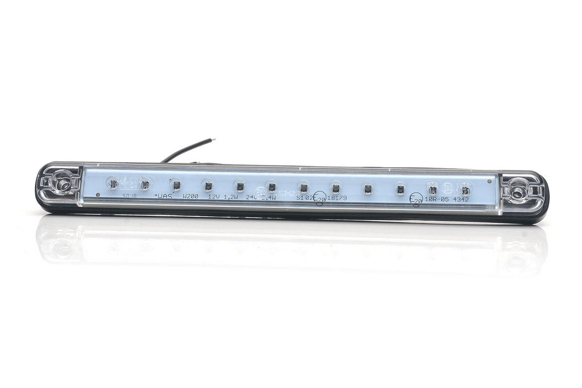 Troisième feu stop à LED, long cabochon clair, 12/24 V, 12 LED, 238×28×10 mm