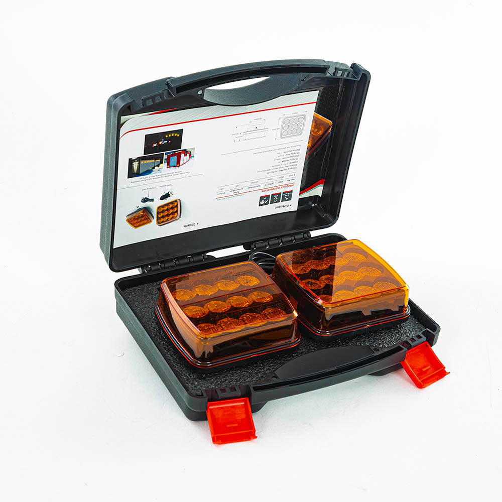 Coffret de transport avec 2 gyrophares LED stroboscopiques à fixation magnétique – 12 LED SMD, 6 modes de flash