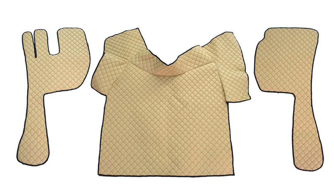 Jeu de tapis de sol beige en cuir synthétique (éco-cuir) – adapté pour Volvo FH12/FH16 2002–2012