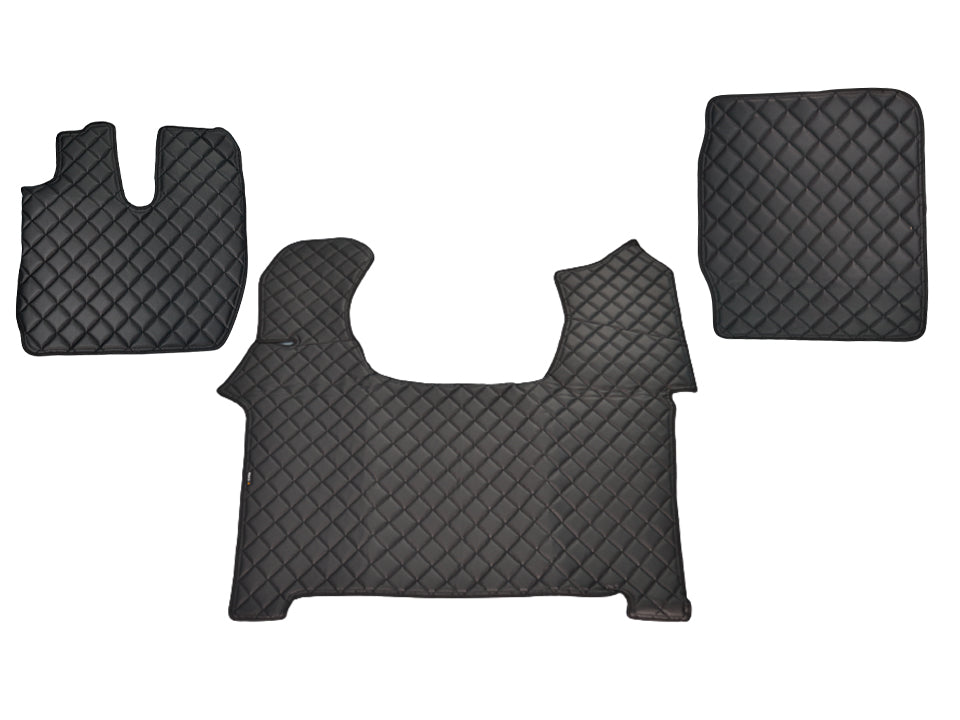 Πατάκια δαπέδου από τεχνητό δέρμα (eco leather) – κατάλληλο για Scania G NextGen, αυτόματο, μαύρο με πράσινες ραφές