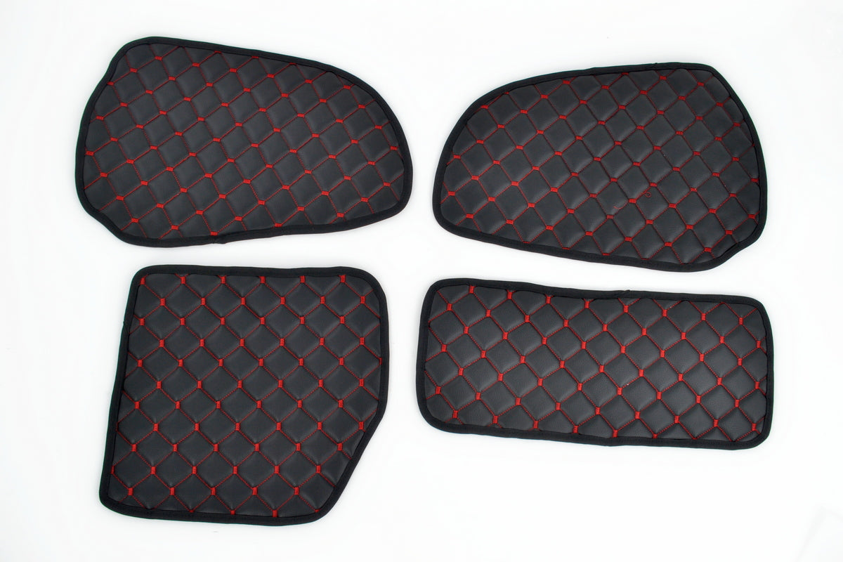 Door Mats with Additional Cover – Eco Leather, Black with Red Stitching, suitable for Scania R 1998–2010