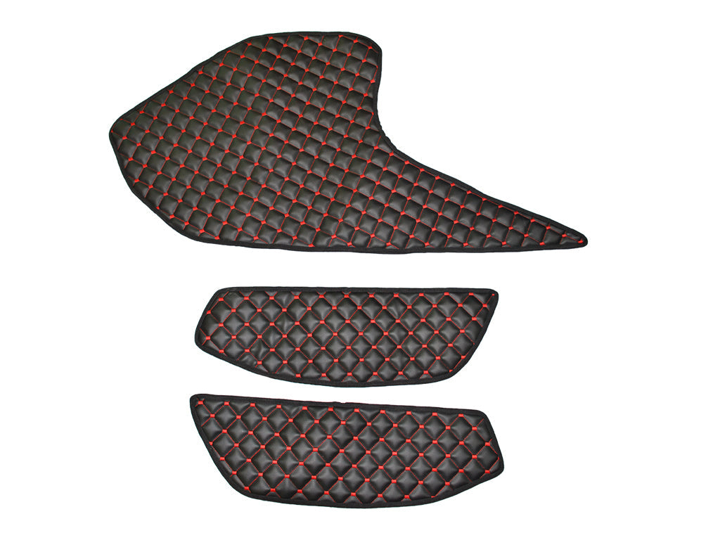 Jeu de tapis pour portes et tableau de bord – cuir synthétique (éco-cuir), noir avec surpiqûres rouges, adapté pour DAF XF 2021+