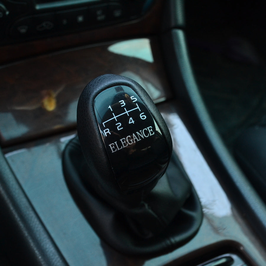 Schaltknauf – geeignet für Mercedes W203, 6-Gang, Leder, ELEGANCE-Schriftzug