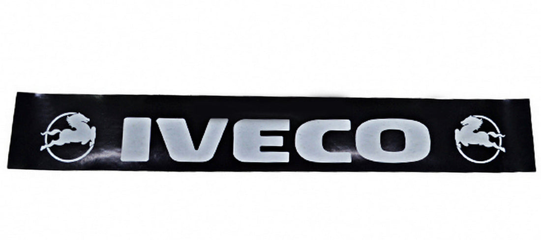 Long Trailer Mudflap, Suitable for Iveco Logo, White on Black, 35 x 240 cm