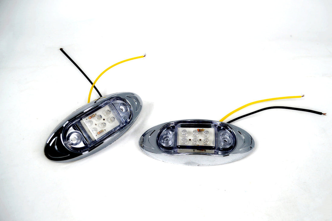 Οβάλ φωτιστικό LED θέσης, 6 διόδων, λευκό σώμα, κεχριμπαρένιος φακός, λυχνία σήμανσης 12V