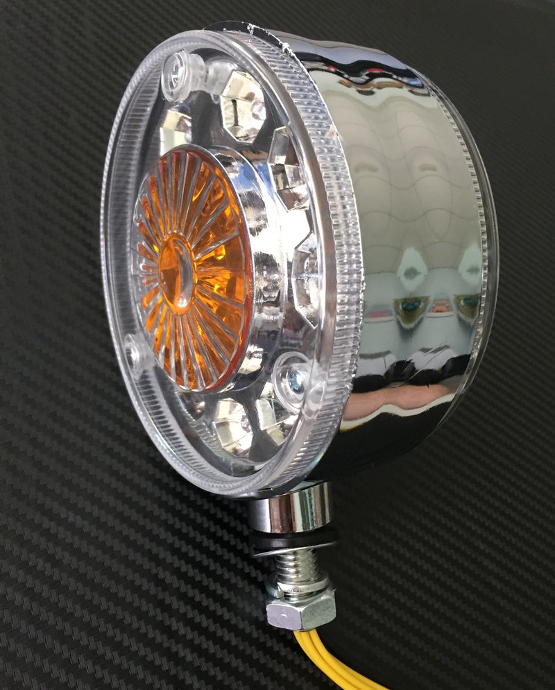 Round Chrome LED Truck Light – 14 LEDs, 24 V, White/Amber