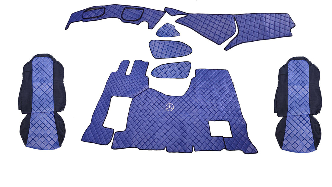 7-teiliger Innenraum-Fußmattensatz geeignet für Mercedes Actros L – Boden, Türen, Armaturenbrett und Sitze, Blau