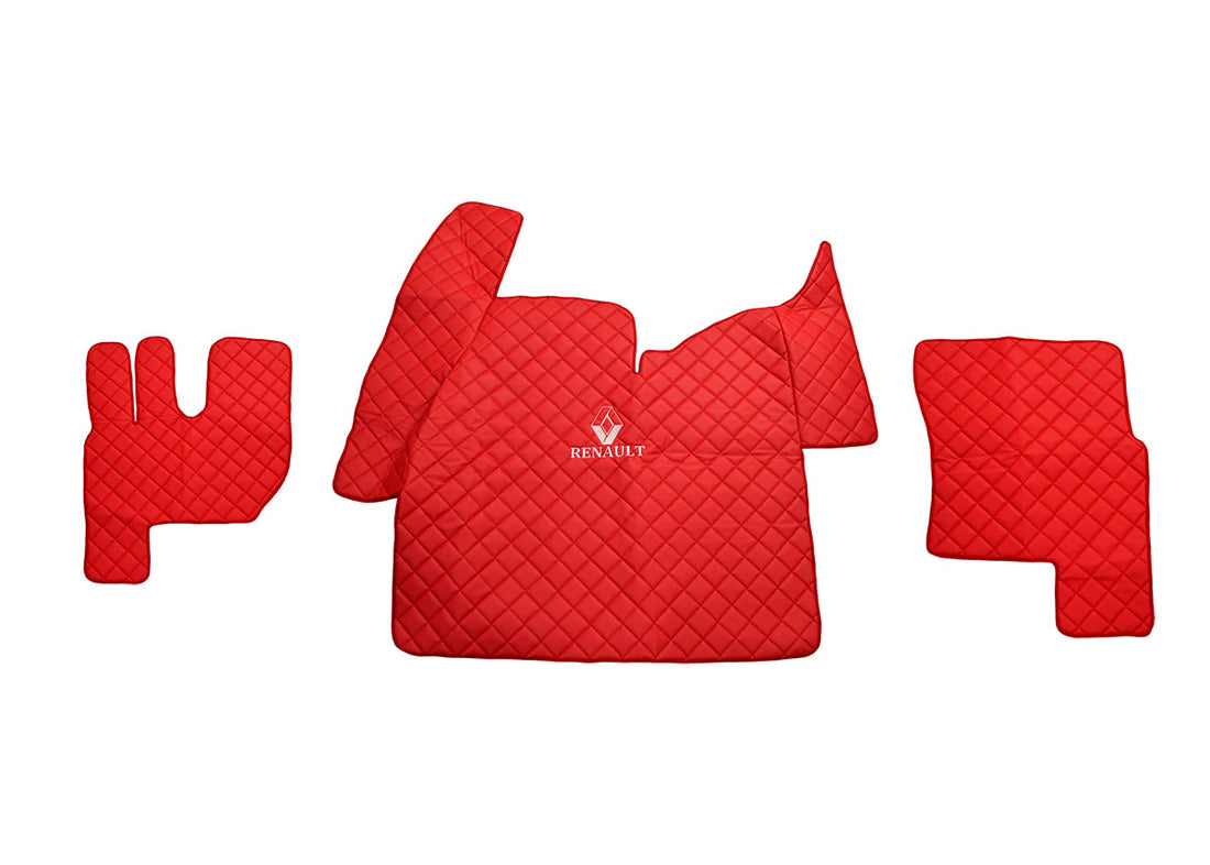 Red Leather Floor Mat – suitable for Renault Gama T Tunnel 2021+, Logo and Text