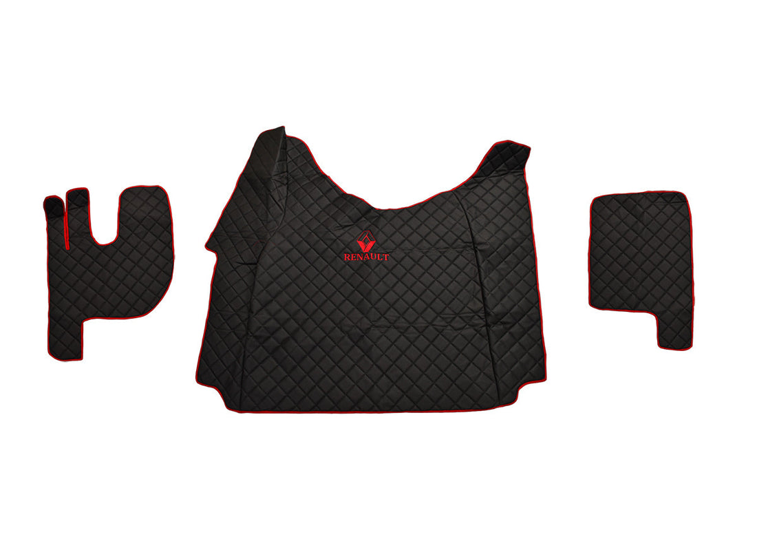 Black Eco Leather Floor Mats – suitable for Renault Gama T Tunnel 2014–2021, Logo and Inscription