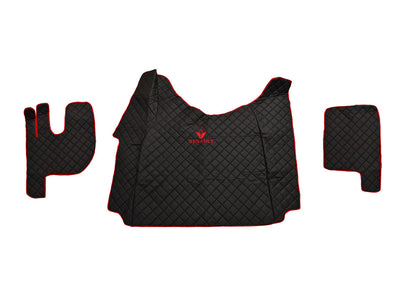 Tapis de sol en cuir synthétique (éco-cuir) noir – adapté pour tunnel Renault Gama T 2014–2021, logo et inscription