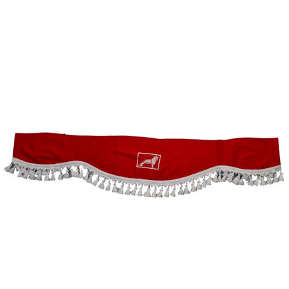 Rideau de pare-brise avant adapté pour camion MAN – Pièce unique, rouge avec pompons blancs et logo