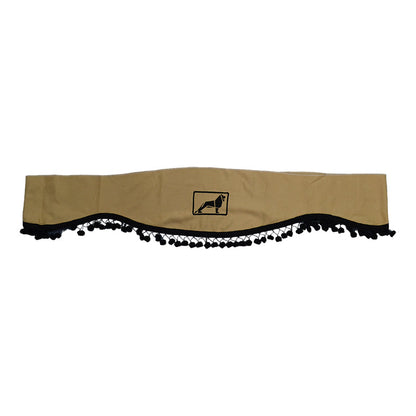 Rideau de pare-brise avant adapté pour camion MAN – pièce unique beige avec pompons noirs et logo