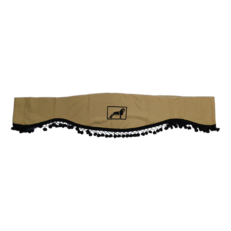 Rideau de pare-brise avant adapté pour camion MAN – pièce unique beige avec pompons noirs et logo