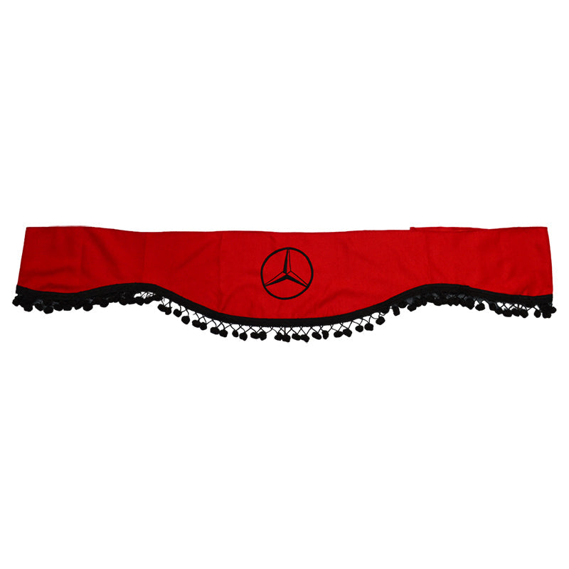 Rideau pare-soleil avant pour camion – adapté pour Mercedes, pièce unique, rouge avec franges noires