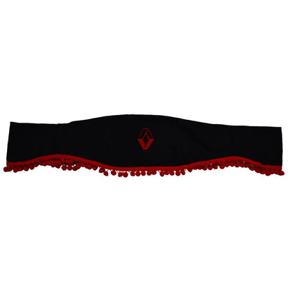 Rideau de pare-brise avant adapté pour camion Renault – pièce unique noire avec franges rouges et logo