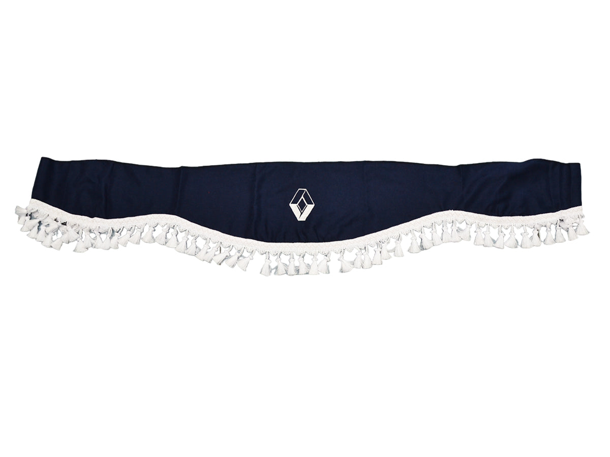 Rideau de pare-brise avant adapté pour camion Renault – Rideau bleu une pièce avec franges et logo