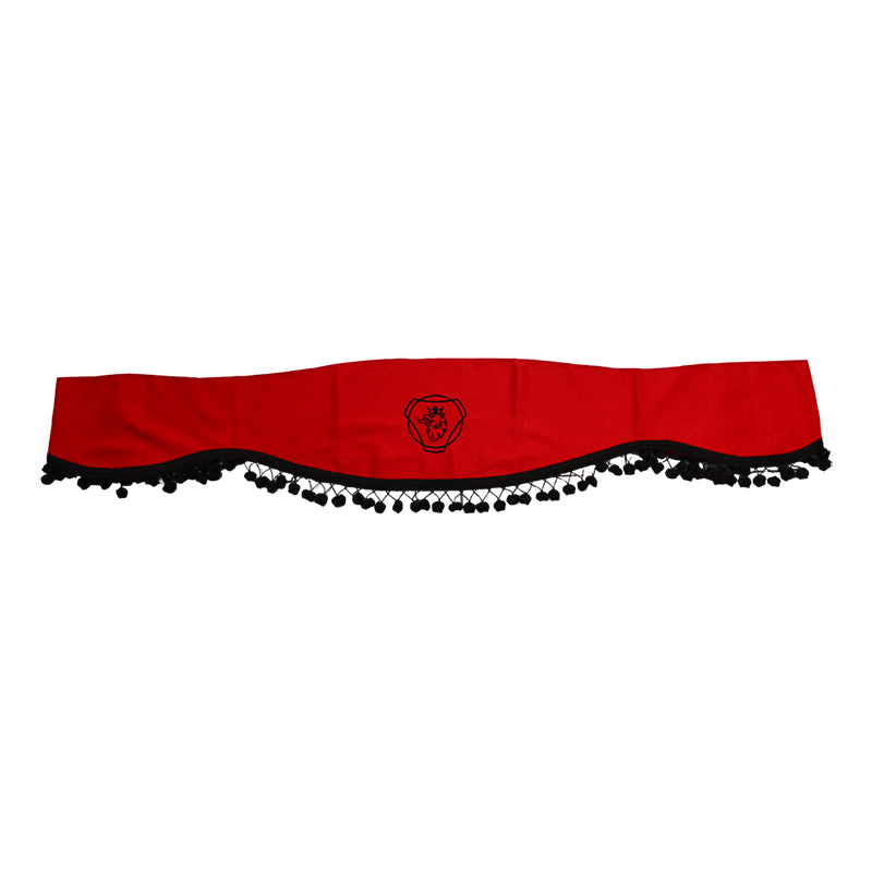 Front Windshield Curtain Suitable for Scania Truck – 1-Piece, Red with Black Tassels, Logo