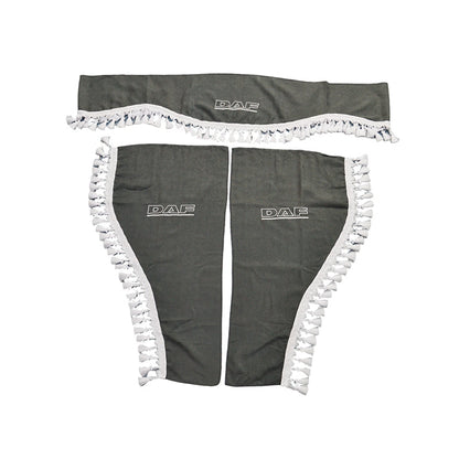 Jeu de rideaux pour camion adapté pour DAF – 3 pièces gris avec franges blanches