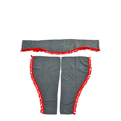 Jeu de 3 rideaux pour camion – Gris avec franges rouges