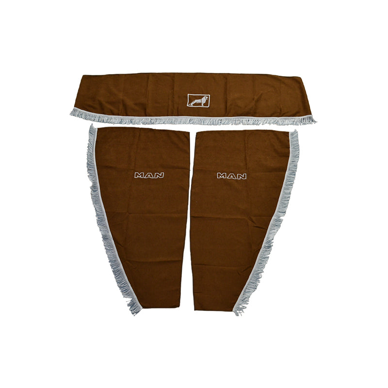 Lkw-Kabinenvorhangsatz – 3-teilig, Braun mit weißen Fransen, geeignet für MAN