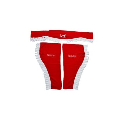 Jeu de rideaux pour camion – adapté pour MAN, 3 pièces, rouge avec pompons blancs, logo et lettrage