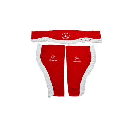 Комплект пердета за кабина на камион – 3 части, червени с бели пискюли, подходящ за Renault