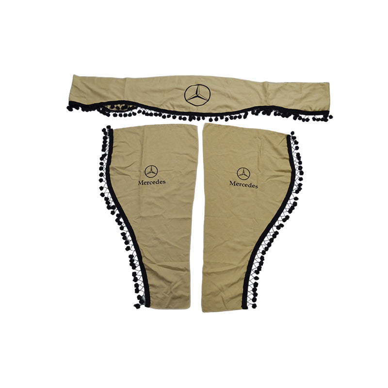 Комплект пердета за кабина на камион – 3 части, червени с бели пискюли, подходящ за Renault