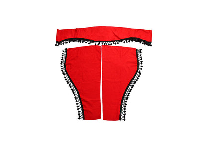 3-Piece Truck Curtains, Red with Black Tassels