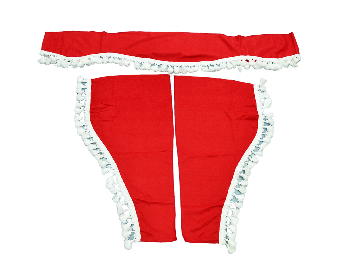 3-Piece Truck Curtains, Red with White Tassels