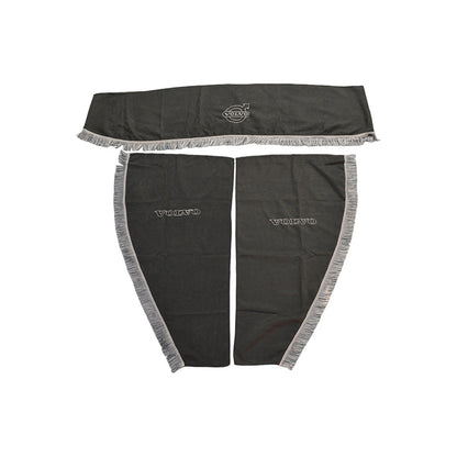 Rideaux pour camion adaptés pour Volvo – Jeu de 3 pièces, gris avec franges blanches, emblème