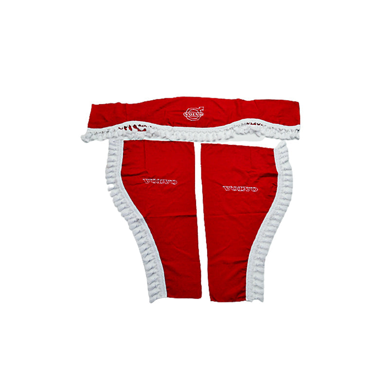 Jeu de rideaux de camion adapté pour Volvo – 3 pièces rouge avec glands blancs, logo et lettrage