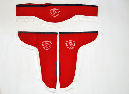 Rideaux décoratifs pour camion – adaptés pour Scania, jeu de 3 pièces, rouge avec franges blanches