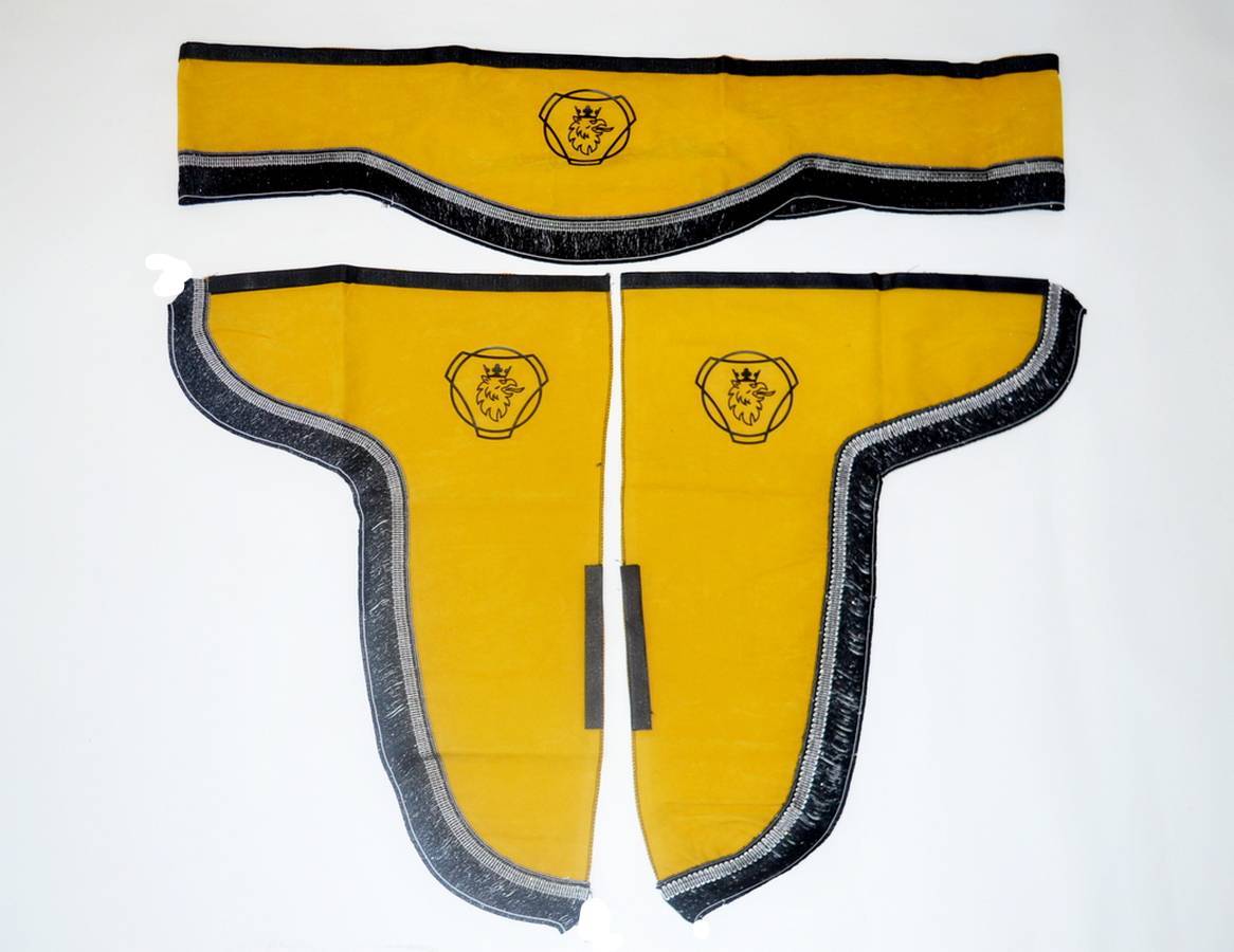 Rideaux décoratifs adaptés pour camions Scania – jeu de 3 pièces, beige avec franges noires