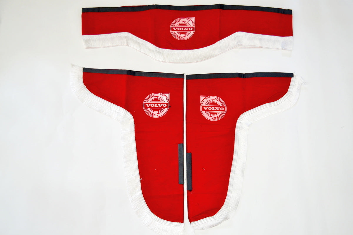 Rideaux décoratifs pour camion – adapté pour Volvo, jeu de 3 pièces, rouge avec glands blancs