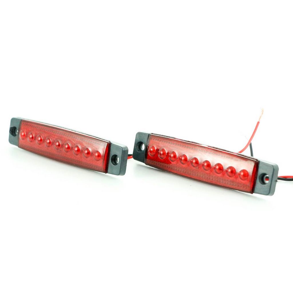 Rote LED-Markierungsleuchte, 9 Dioden, 12/24V, 100 x 20 x 10 mm, 90 mm Schraubenabstand