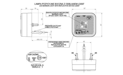 Feu de gabarit à LED jaune – carré 12/24 V, fabrication Pologne