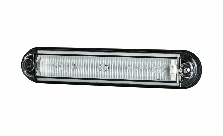 Schmales LED-Positionslicht, klares Lichtglas, 2 Dioden, 12/24V, 134 x 27 x 15 mm, 116 mm Befestigungsabstand