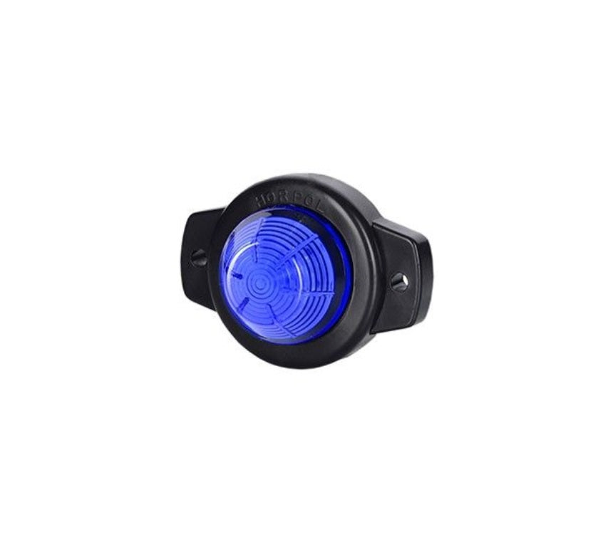 Kleine runde blaue LED-Positionsleuchte, 12/24V, schwarzer Sockel, 43 mm