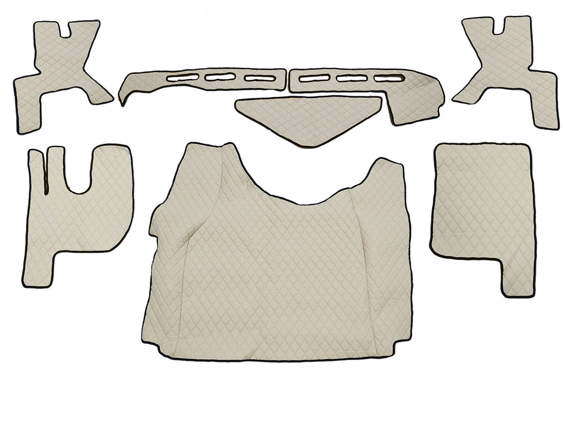 Beige Eco Leather Floor Mat Set – 8-Piece, Double Black Stitching, Suitable for Renault Gama T Tunnel, Floor, Doors and Dashboard