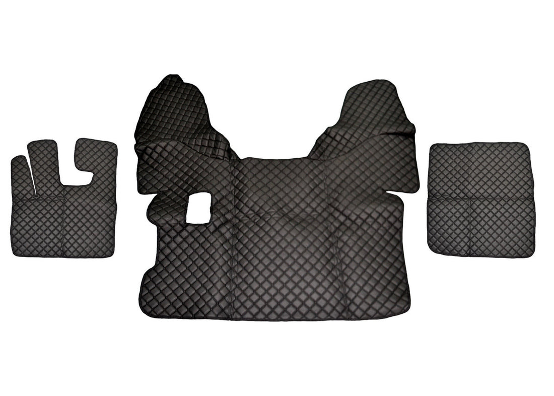 Tapis de sol noirs en cuir synthétique (éco-cuir) – adapté pour DAF 105 boîte manuelle, 2009+