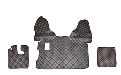 Tapis de sol en cuir synthétique (éco-cuir) noir – adapté pour DAF 105 boîte manuelle, surpiqûres rouges, 2009+