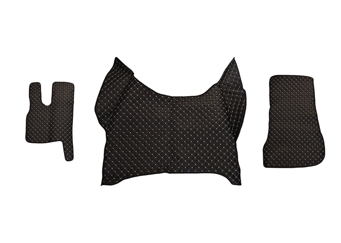 Black Eco Leather Floor Mats – suitable for DAF XF 2021+, White Stitching