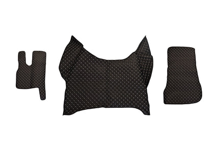 Μαύρα πατάκια δαπέδου από τεχνητό δέρμα (eco leather) – κατάλληλο για DAF XF 2021+, με λευκές ραφές