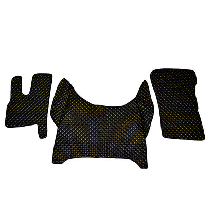 Tapis de sol en cuir synthétique (éco-cuir) noir – adaptés pour DAF XF 2021+, surpiqûres jaunes