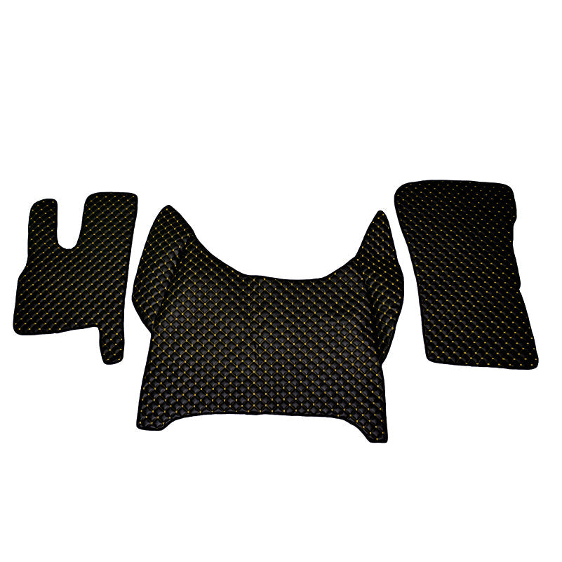 Black Eco Leather Floor Mats – suitable for DAF XF 2021+, Yellow Stitching