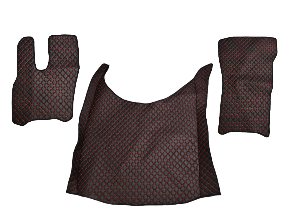 Tapis de sol noirs en cuir synthétique (éco-cuir) – adapté pour DAF XG 2022+, surpiqûres rouges